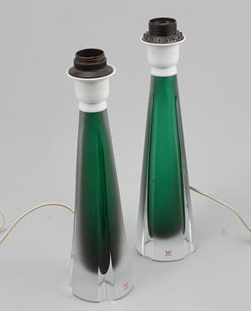 BORDSLAMPOR, ett par, glas, Kosta.