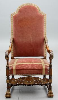 KARMSTOL, valnöt, barockstil. Omkring år 1900.