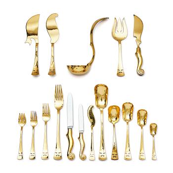 361. Arman (Armand Pierre Fernandez), A gilded sterling silverware set, model 'Violin', 116 pieces, Tétard Frères, Paris, France 1973, no 12/99, design Arman.