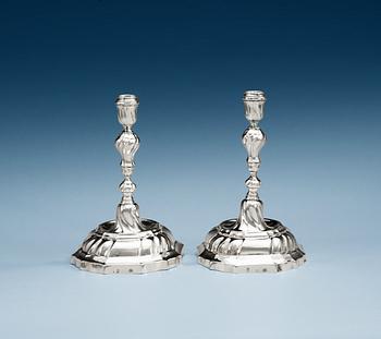 890. A pair of German 18th century silver candlesticks, makers mark of Philipp Caspar Scheppich, Augsburg 1761-1763.