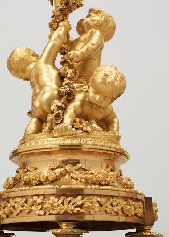 A pair of Louis XVI-style 19th century seven-light candelabra.