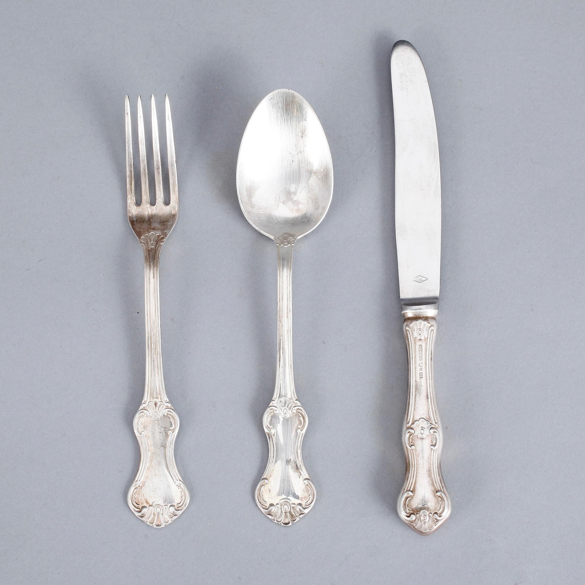 BESTICK, 21 delar, "Patricia", silver, MEMA, Lidköping 1900-talets andra hälft. Vikt inkl knivar 900 gram.