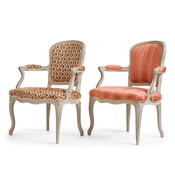 47. A pair of Swedish rococo 18th century armchairs by Erik Öhrmark, master 1777.