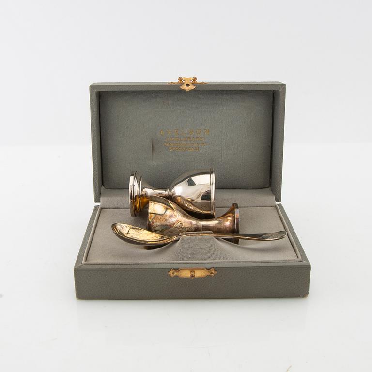 Egg cup with spoon and odd egg cup silver Swedish import marks.