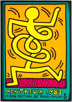 A KEITH HARING, after, poster MONTREUX 1983 Jazz Festival, sined in print.