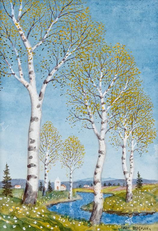Oskar Bergman, akvarell med täckvitt, signerad Oskar Bergman.