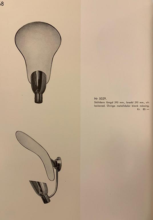 Carl-Axel Acking, a pair of wall lamps model "5029", Bröderna Malmströms Metallvarufabrik, Malmö, 1940s.