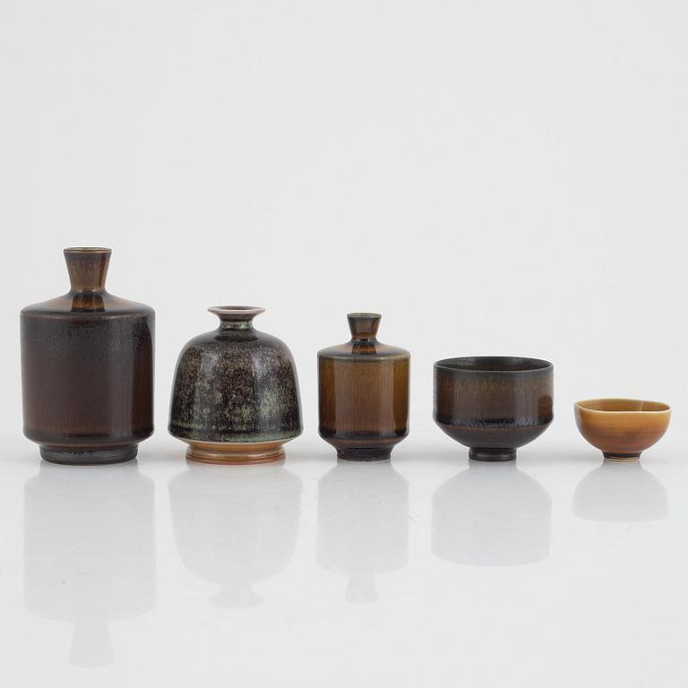 Berndt Friberg, three stoneware vases and two bowls, Gustavsbergs studio, including 1968.