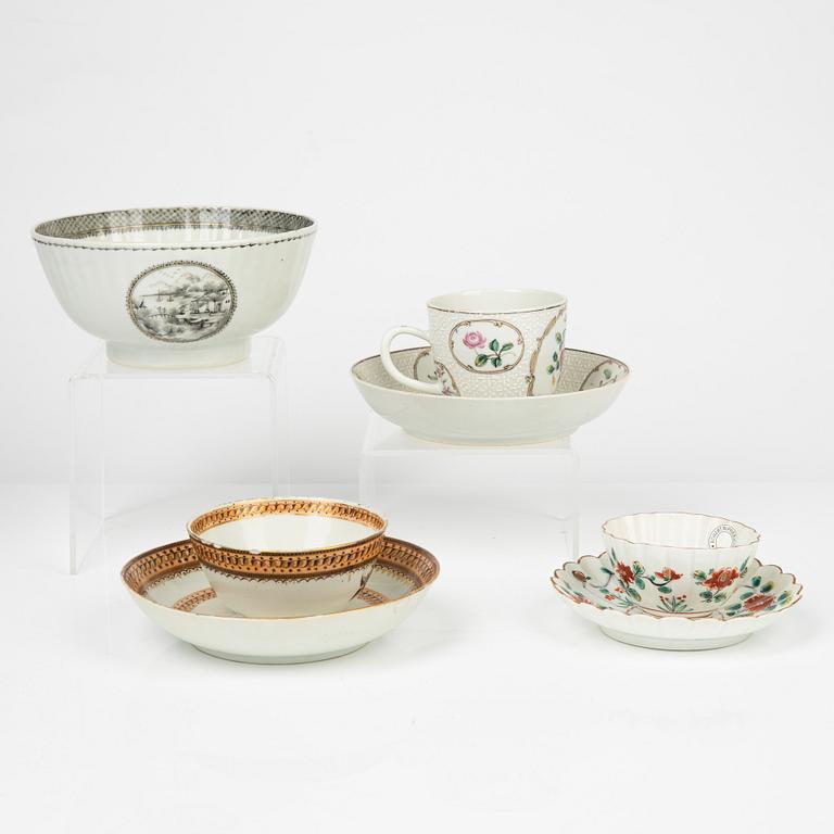 A group of four 18th Century cups, Japan, China and Europe.