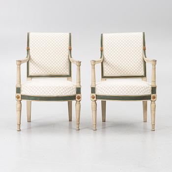A pair of armchairs, Directoire, France, late 18th Century.