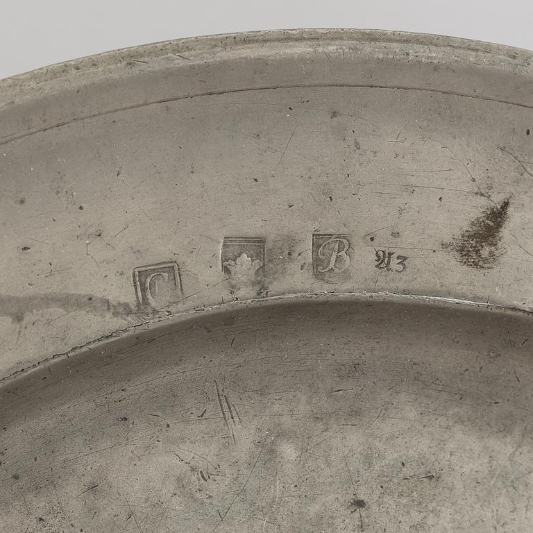 A group of six pewter dishes, different makers mark, most early 19th Century, Swedish/English.