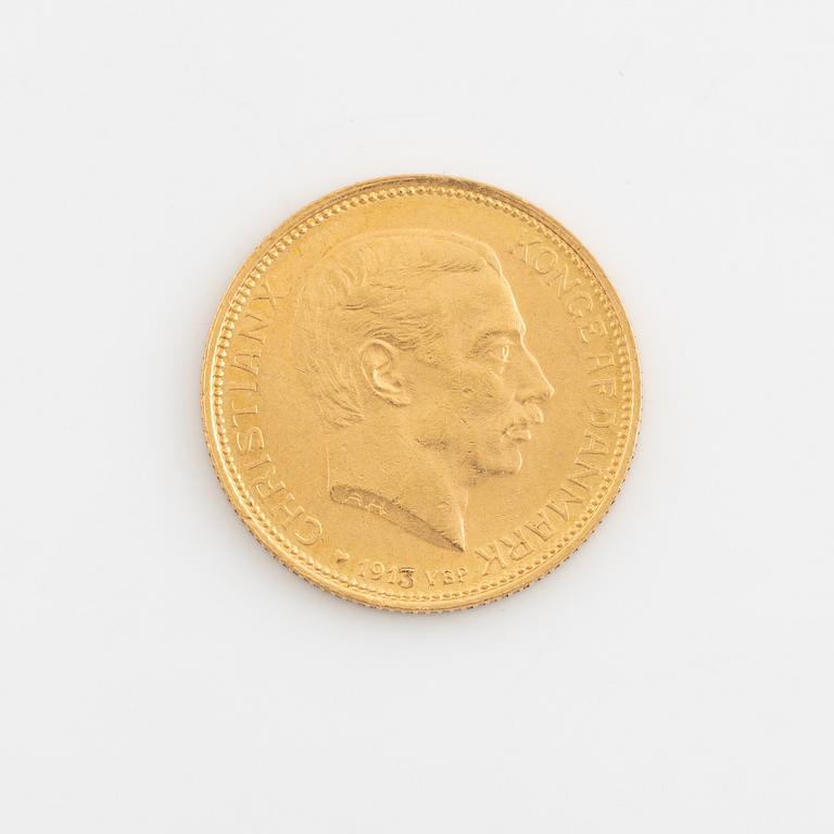 Christian X, guldmynt, Danmark, 20 kr, 1913.