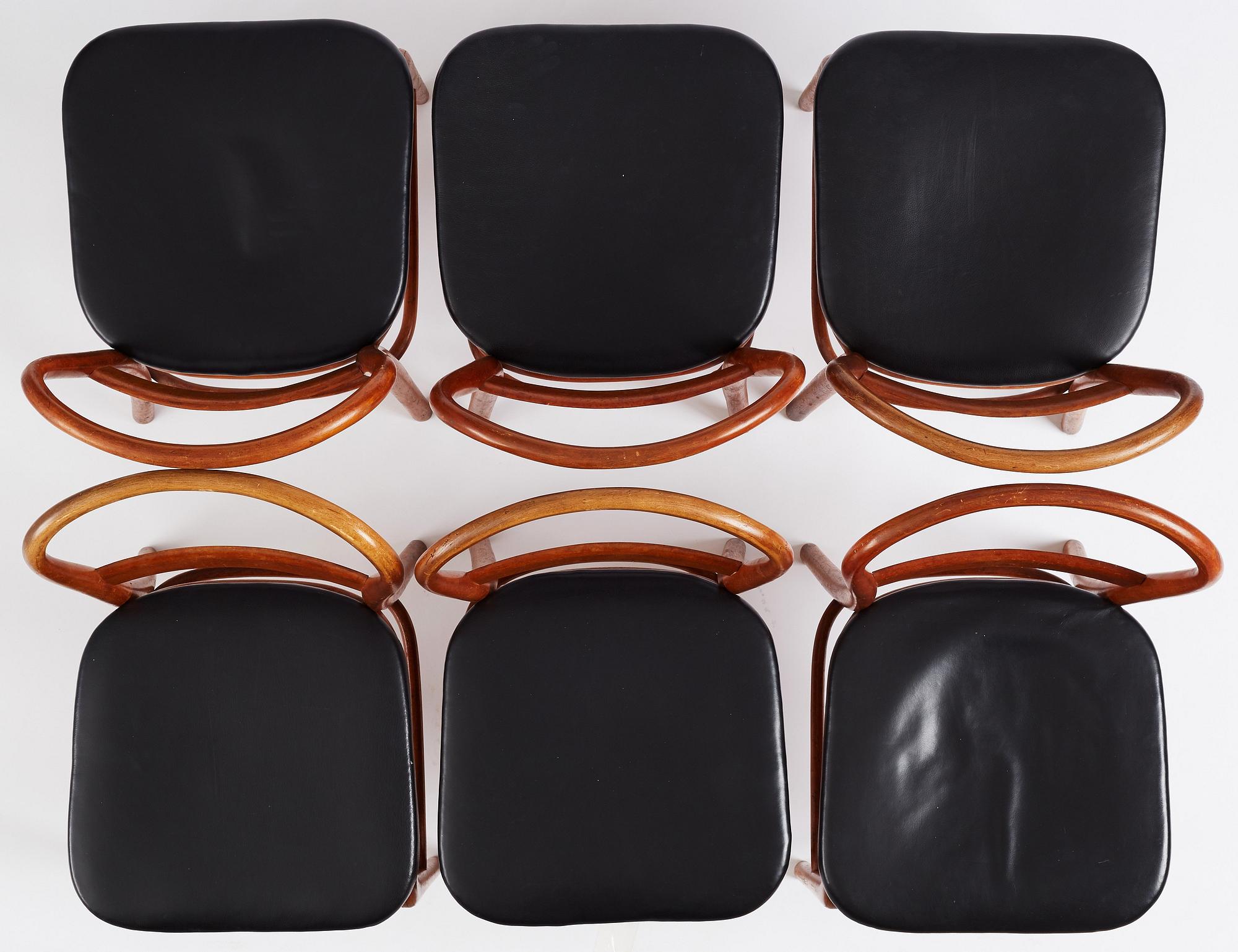 Vilhelm Lauritzen, a set of 6 'Radiohus' chairs, Fritz Hansen,  Denmark, 1940s.