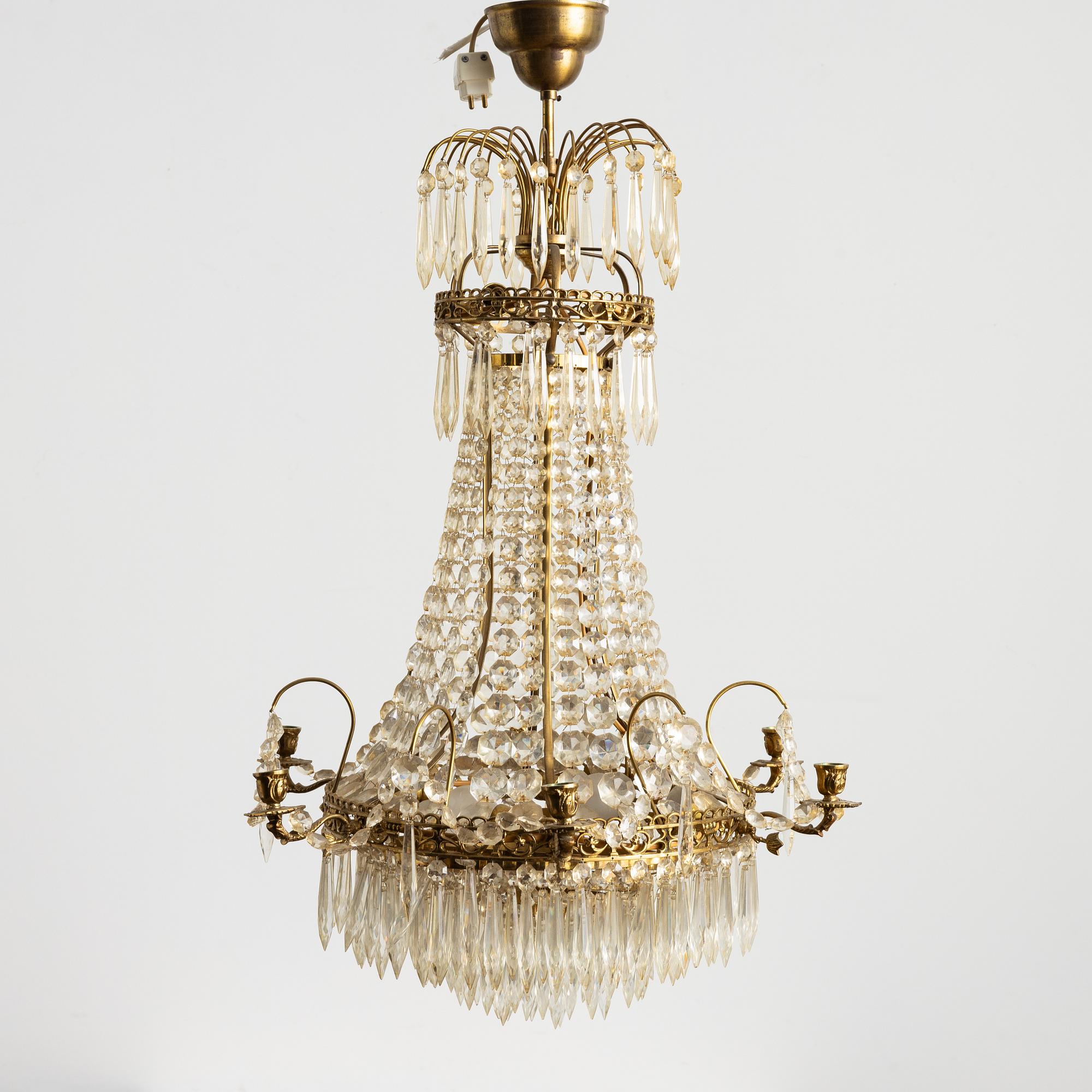 Chandelier, for six candles, mid-20th century.