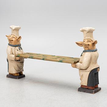 Bench with pigs, likely England, late 20th century.