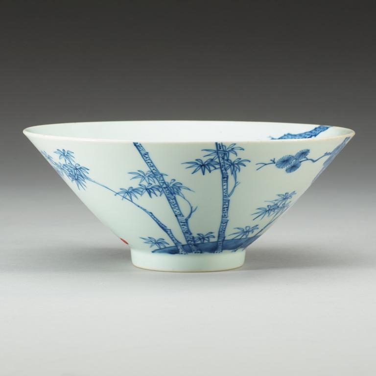 A blue and white bowl, Qing dynasty, 18th Century, with Chenghua six character mark.