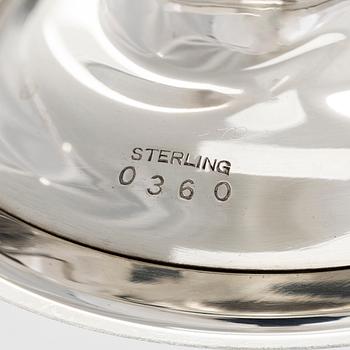 Kaffe- och teservis, 5 delar, silver, på försilvrad bricka, USA, sannolikt 1930-tal.