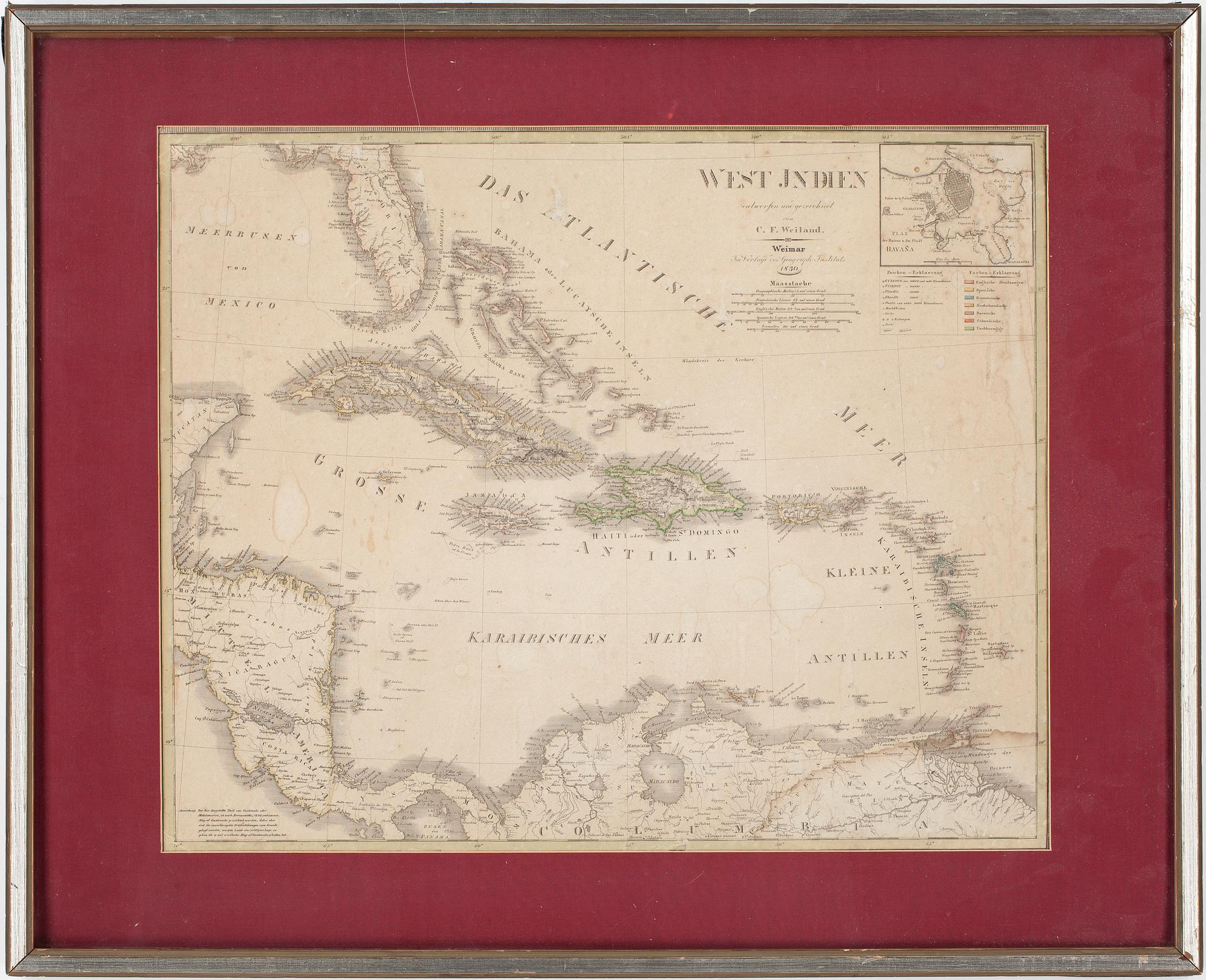 CARL FERDINAND WEILAND, 3 st, kartor över Amerika och Västindien. Weimar 1829-30.