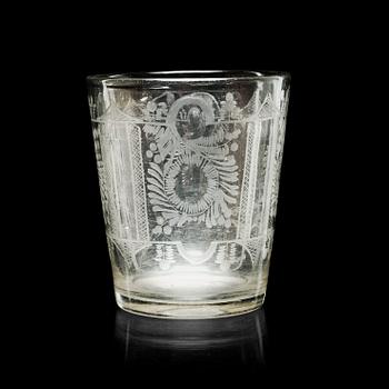 691. A large engraved and cut beaker, 18th Century.