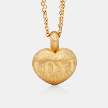 1120. A "LOVE" heart pendant with double chain.
