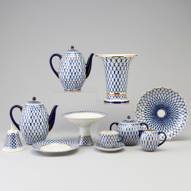 A 30 piece 'Cobalt Net' porcelain coffee service from Lomonosov, Russia, 1990's.