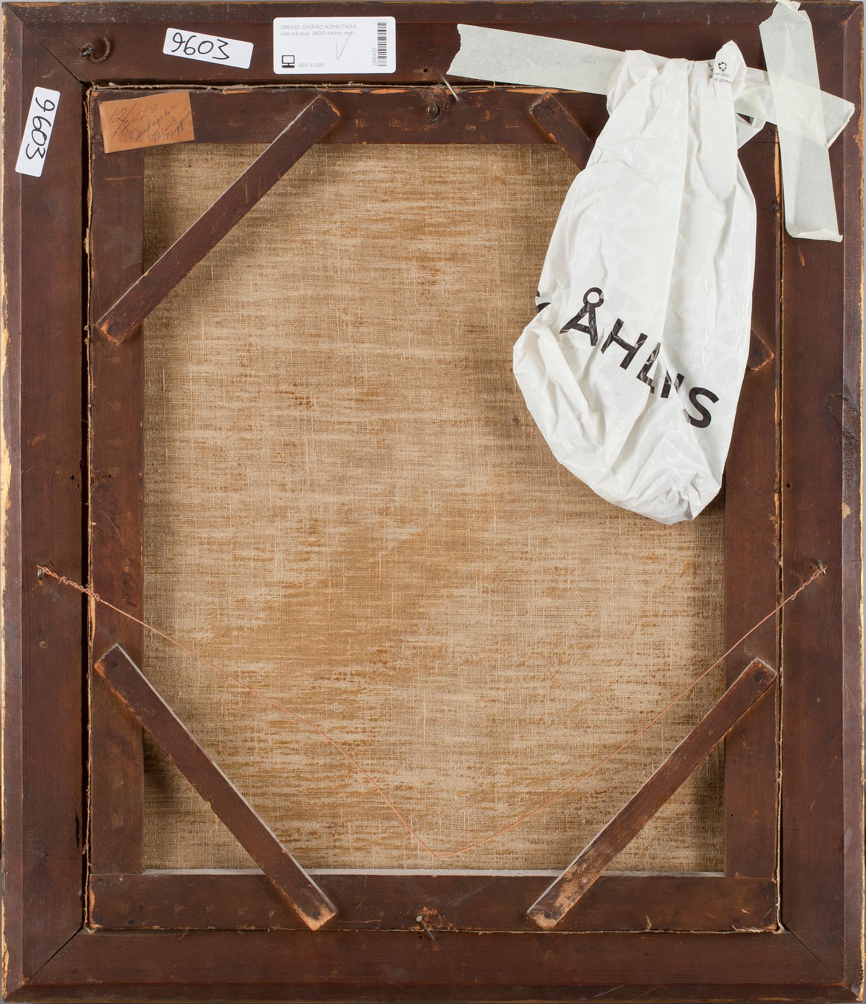 OKÄND KONSTNÄR, olja på duk. 1800-talets mitt.