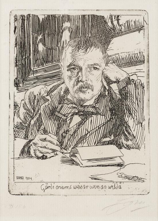 Anders Zorn, "Selfportrait with inscription 1904".