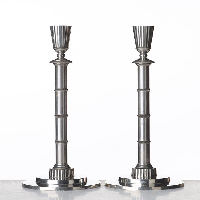 Erik Fleming, a pair of pewter candlesticks, Norrahammars tenn, Sweden 1930.