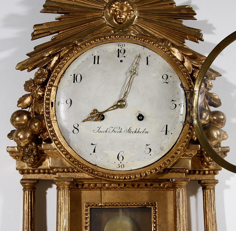 VÄGGPENDYL. Gustaviansk. Jacob Kock, verksam Stockholm 1763-1803.