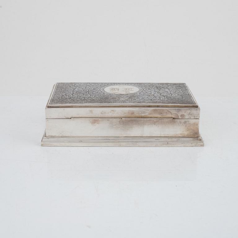 Cigarette case and box, sterling silver, Thailand.