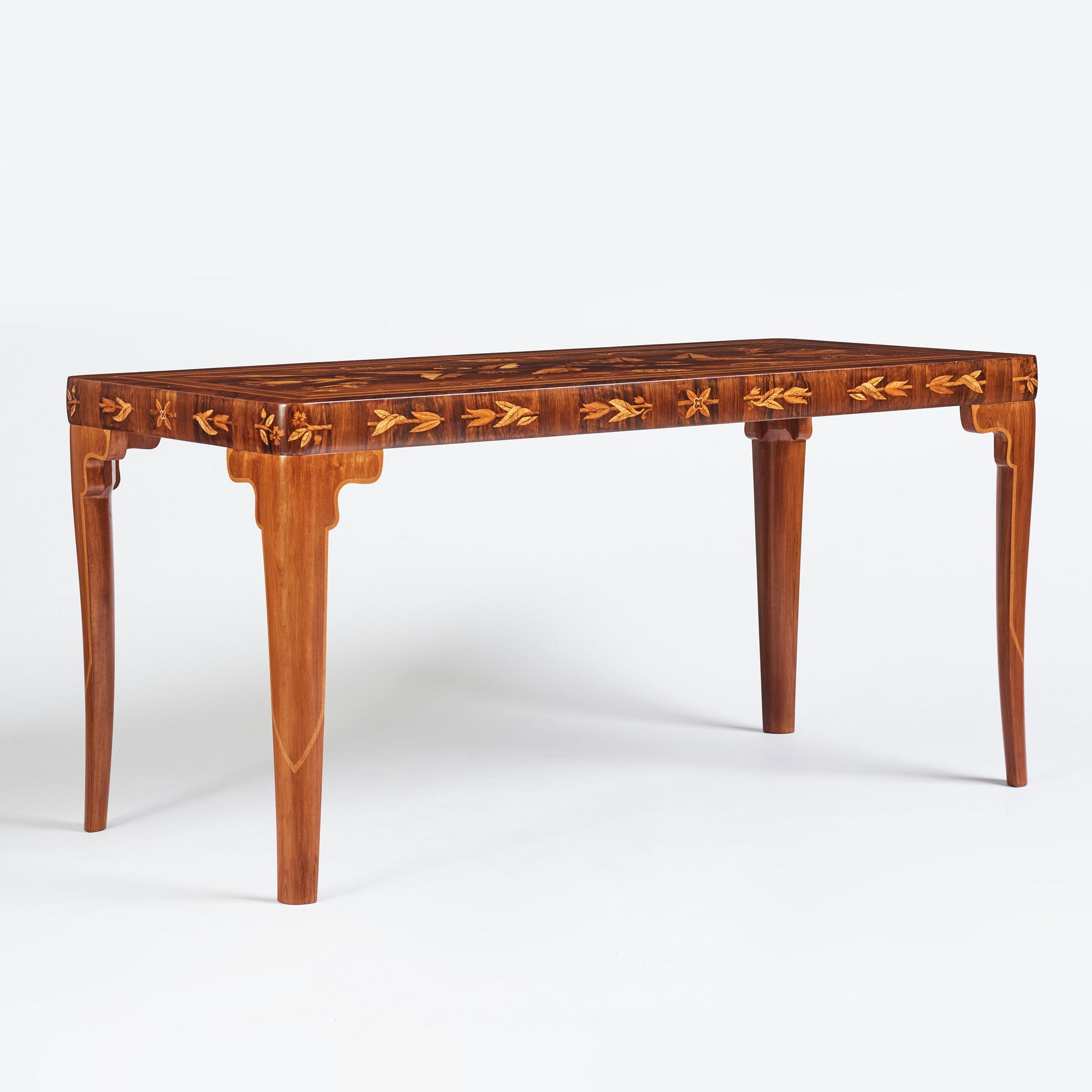Carl Malmsten, a richly inlayed table, executed by master cabinet maker Albin Johansson, Stockholm 1938.