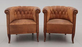 FÅTÖLJER, 1 par, klubbmodell,  tidigt 1900-tal.