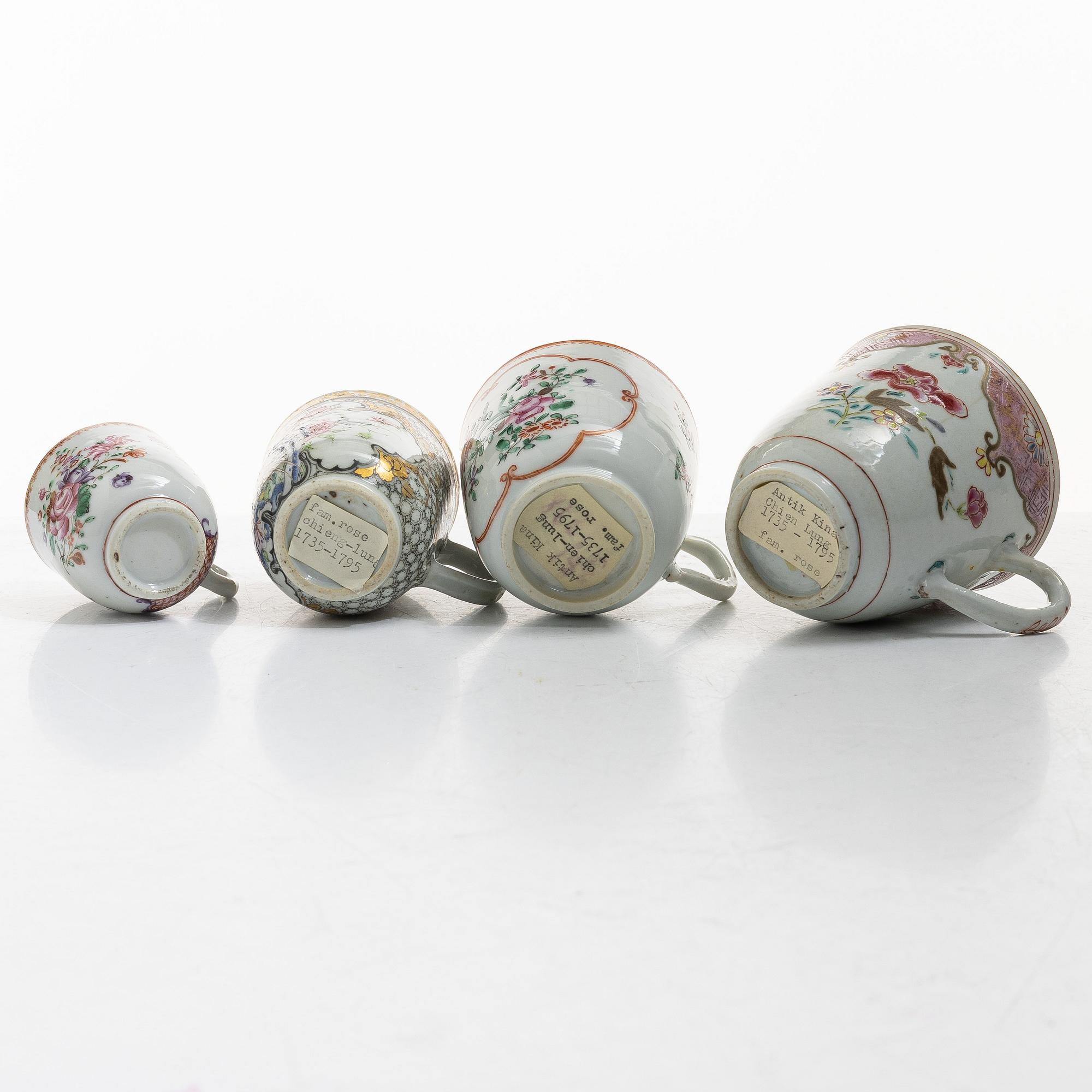 A group of 12 famille rose cups, Qing dynasty, Qianlong (1736-95).