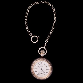 FICKUR samt KLOCKKED, silver, Waltham, 1900-talets början.