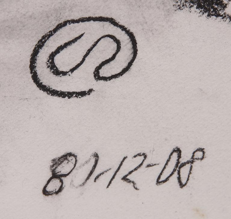 LENNART RODHE, kolteckning, monogramssign o dat 80-12-08.