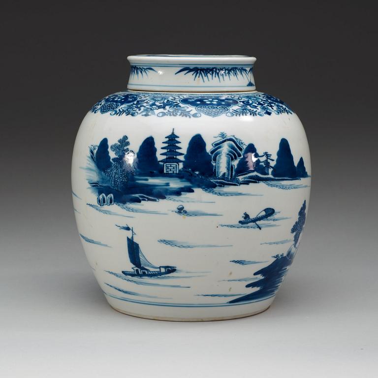 A blue and white jar with cover, Qing dynasty, Jiaqing (1796-1820).