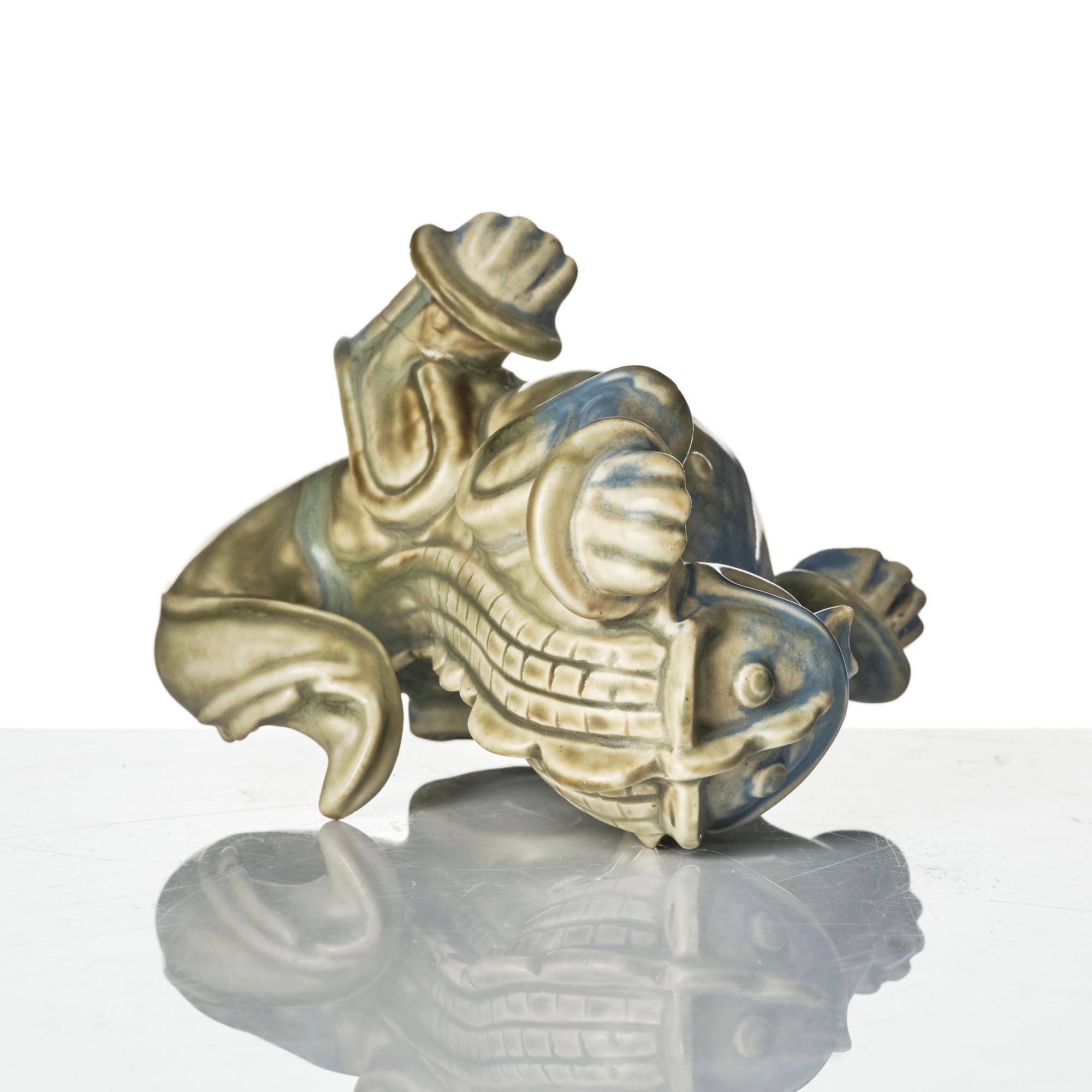 Wilhelm Kåge, two ceramic sculptures av dragons, Gustavsberg, ca 1940.