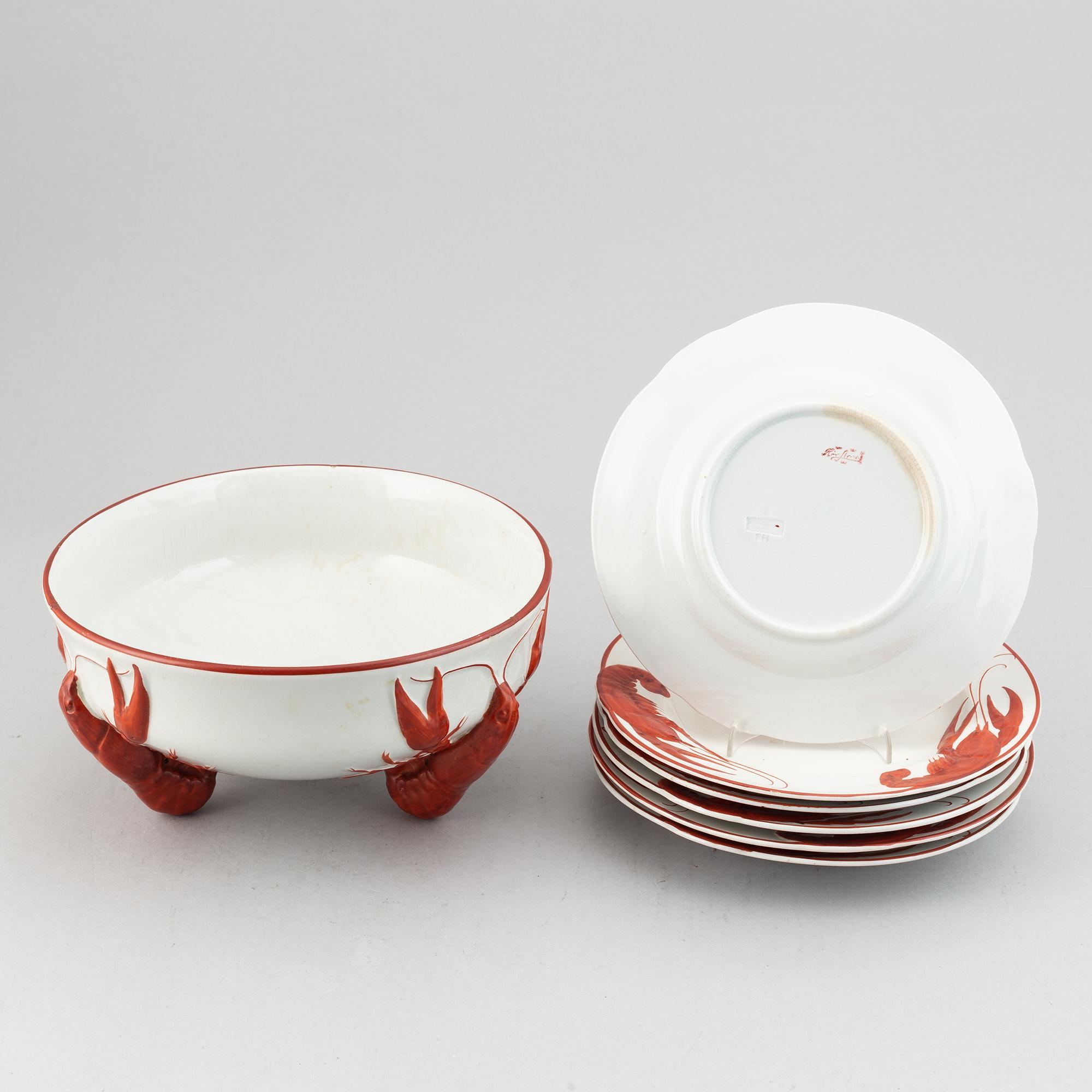 A 7 pcs crayfish service designed by Alf Wallander, Rörstrand.