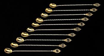 GROGGSKEDAR, 10 st, nysilver, C.G Hallberg, Stockholm, 1900-tal.