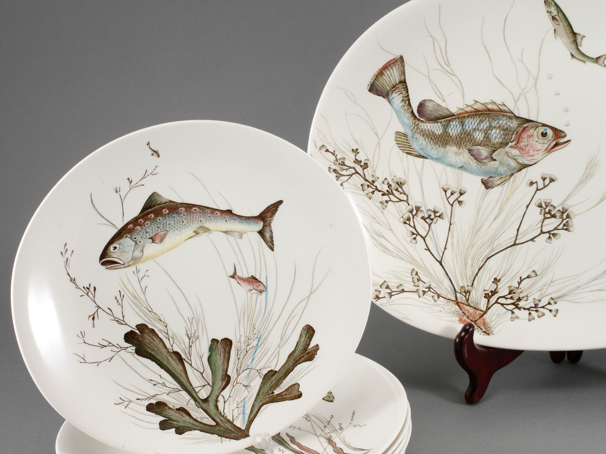 FISKSERVIS, 11 delar, flintgods, "Fish", Johnson Bros, England, 1900-talets andra hälft.