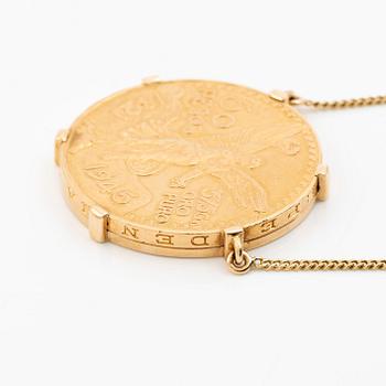 Collier guld med infattat mexikanskt guldmynt.