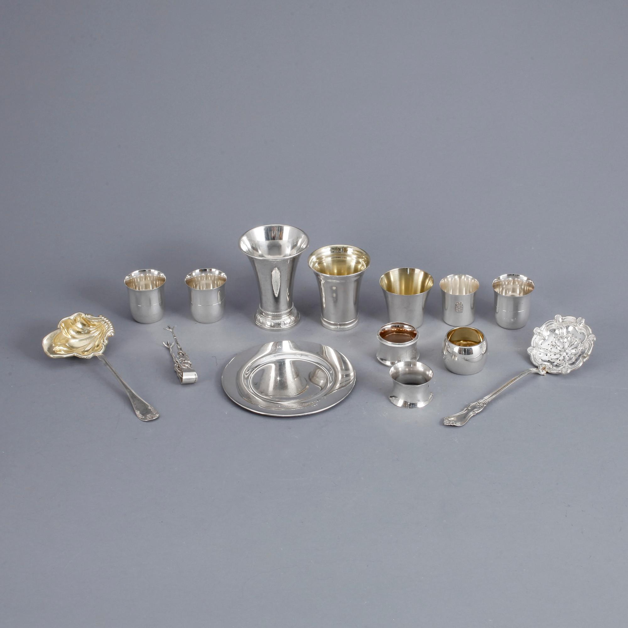 PARTI SILVER, 14 delar, 1800-/1900-tal. Total vikt ca 509 gram.