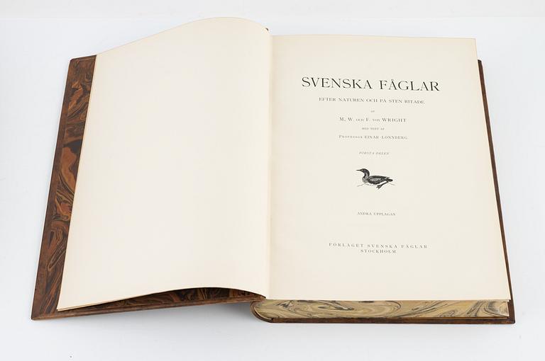 M,W & F von Wright, bokverk, 3 band, "Svenska Fåglar", Börtzells tryckeri AB, Stockholm, 1927-1929.