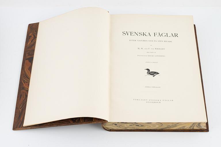 M,W & F von Wright, bokverk, 3 band, "Svenska Fåglar", Börtzells tryckeri AB, Stockholm, 1927-1929.