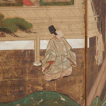 A Japanese six fold screen, Meiji (1868-1912).