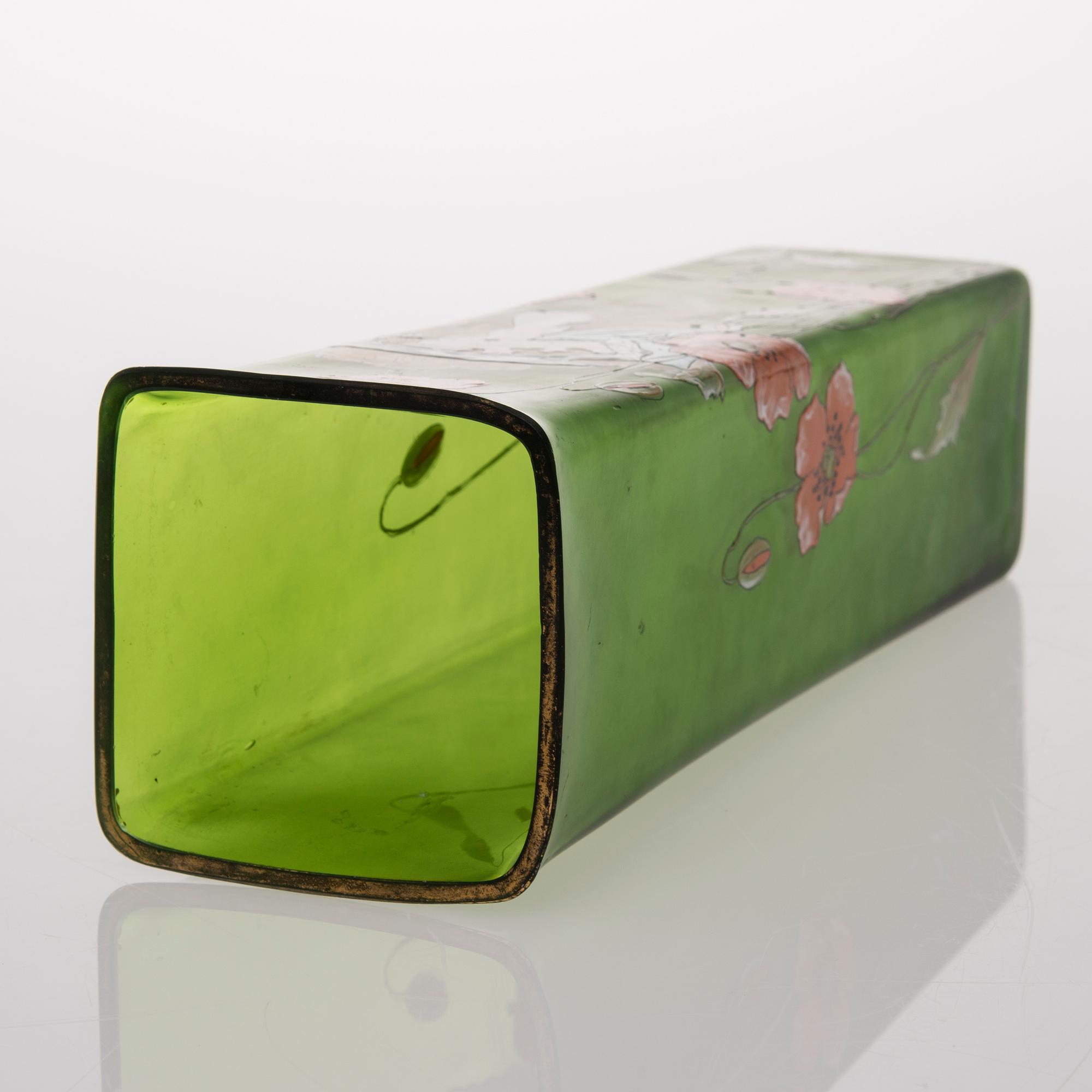 A VASE, glas with painted decoration, Jugend ca 1900.