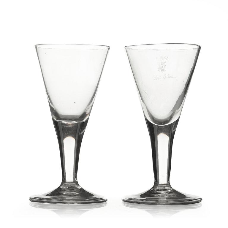 A pair of large Swedish wine goblets, 18th Century.