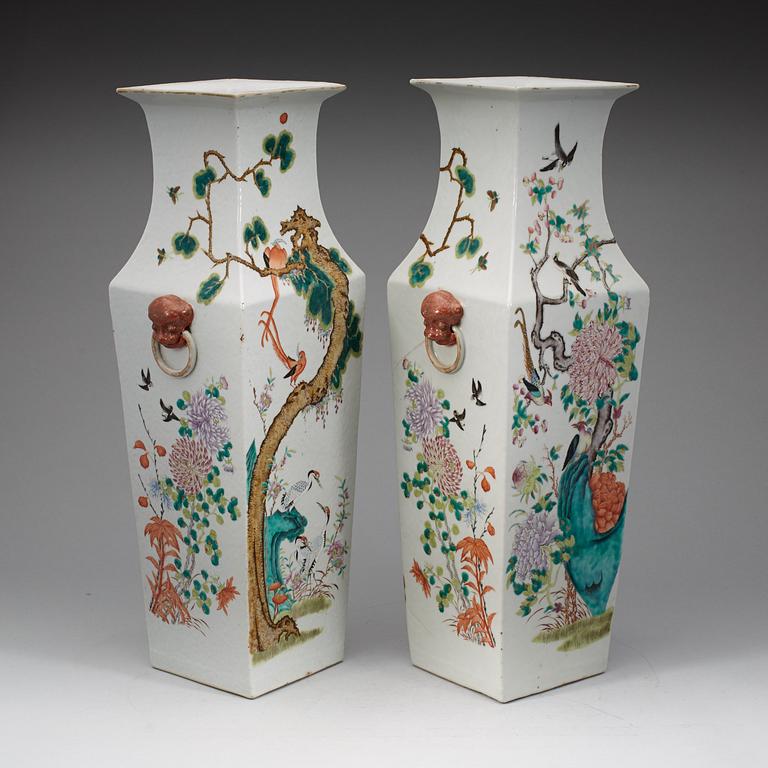 A pair of famille rose vases, Qing dynasty, late 19th Century.