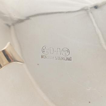 A Norwegian Silver Coffee Pot, Creamer and Sugar Bowl, mark of David Andersen, Oslo, mid-20th Century.