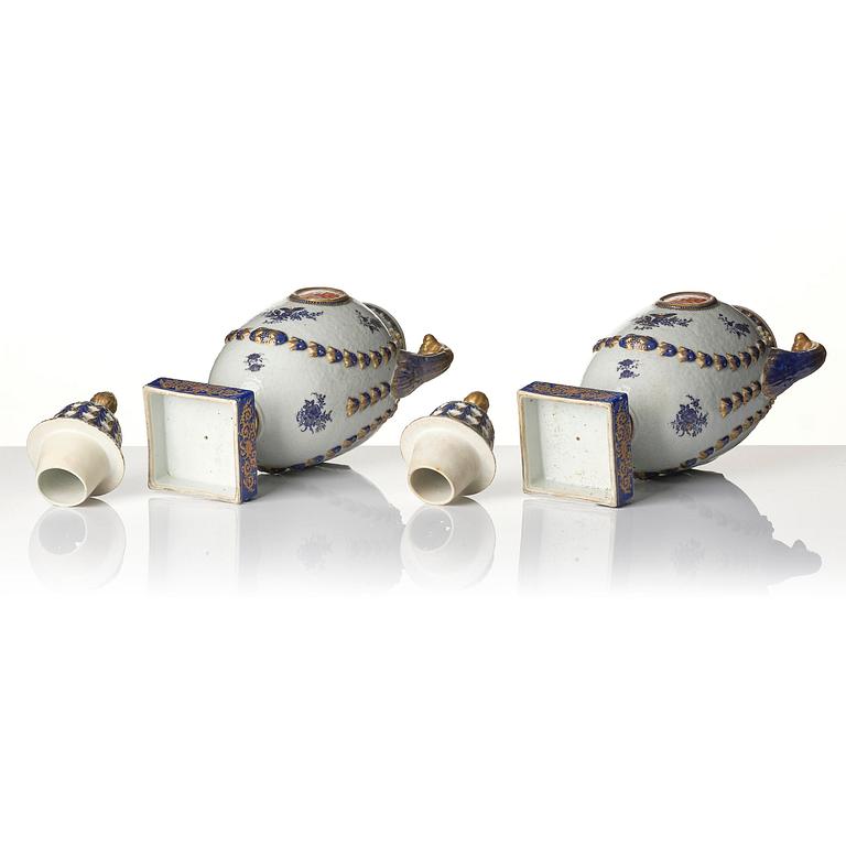 A pair of 'Marieberg' potpourri jars with covers, Qing dynasty, 18th century.